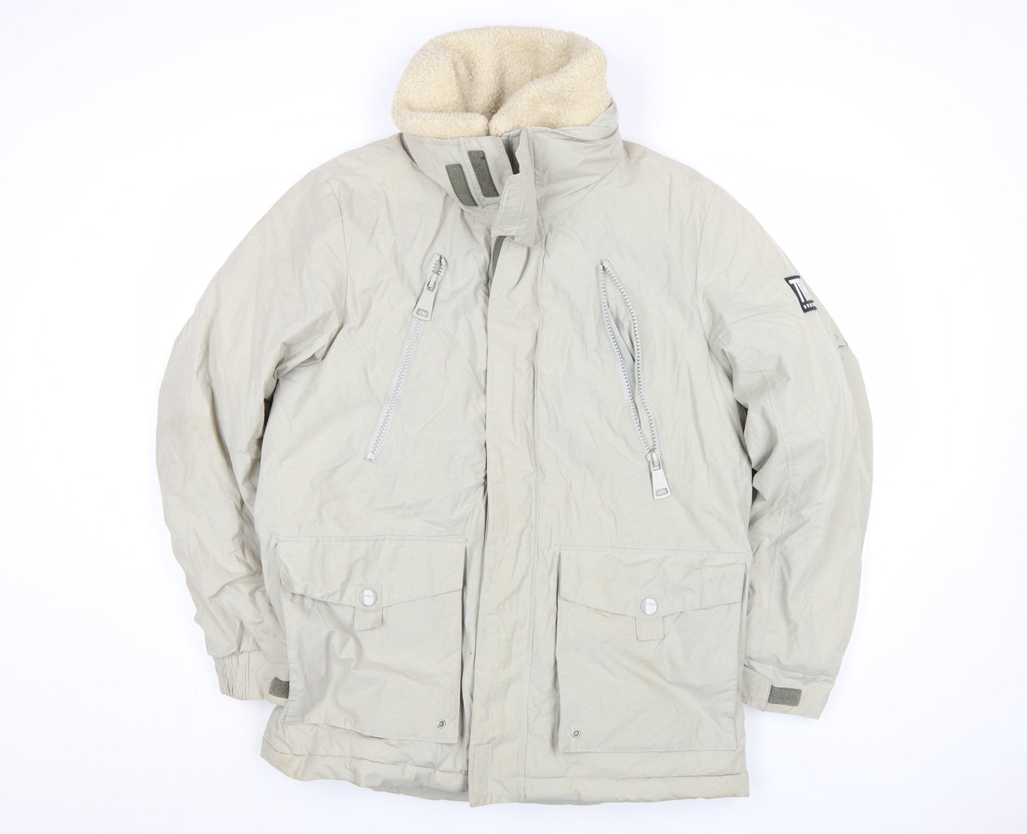 River Island Men Beige Parka Jacket M Cotton Blend Winter Coat