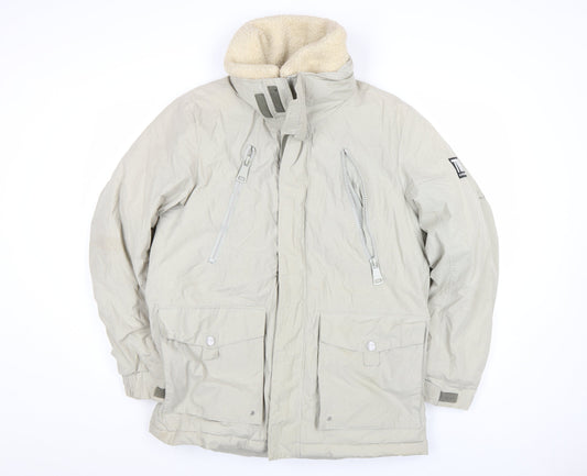 River Island Men Beige Parka Jacket M Cotton Blend Winter Coat