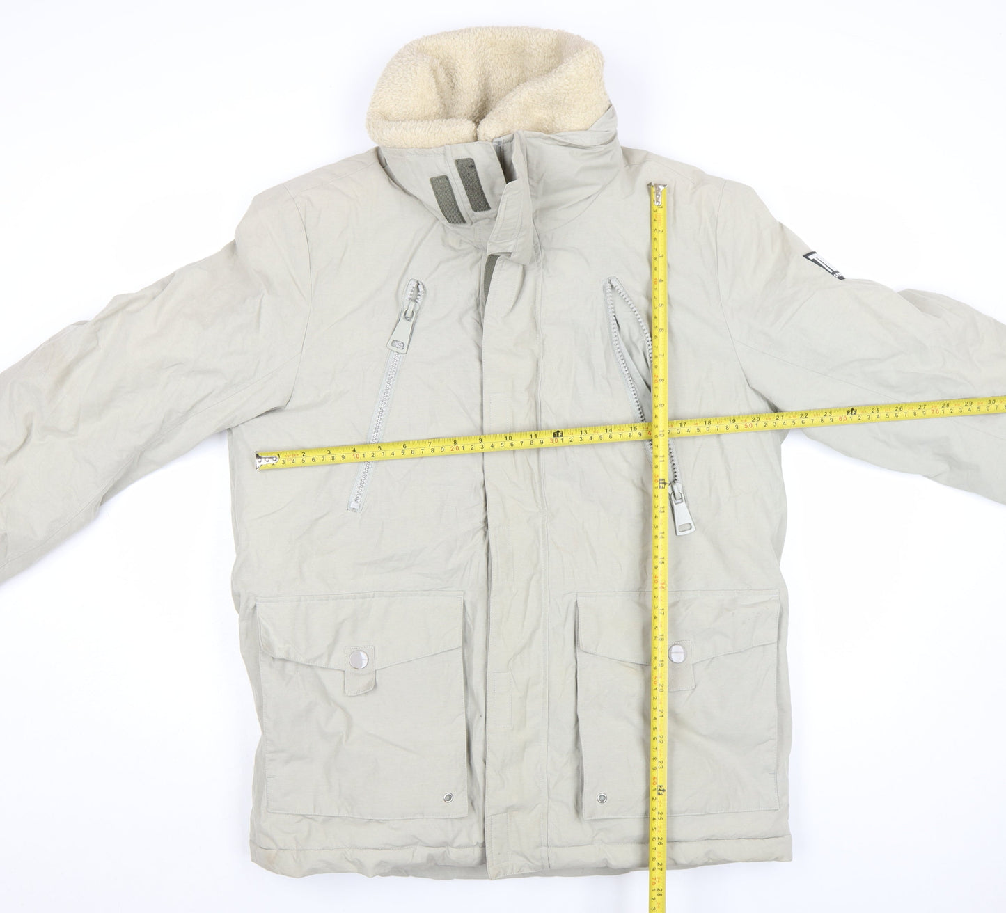 River Island Men Beige Parka Jacket M Cotton Blend Winter Coat