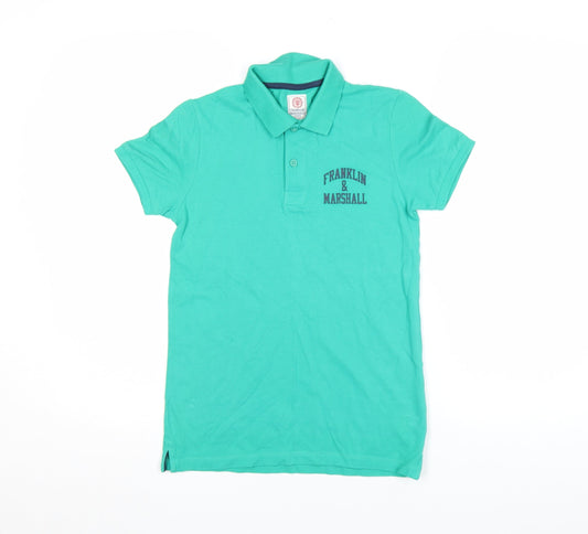 Franklin & Marshall Boys Green 10-11 Years Polo Shirt Cotton Logo Top