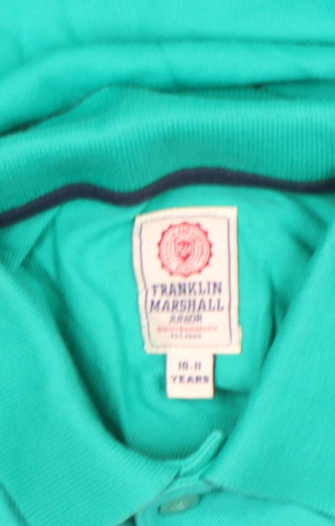 Franklin & Marshall Boys Green 10-11 Years Polo Shirt Cotton Logo Top