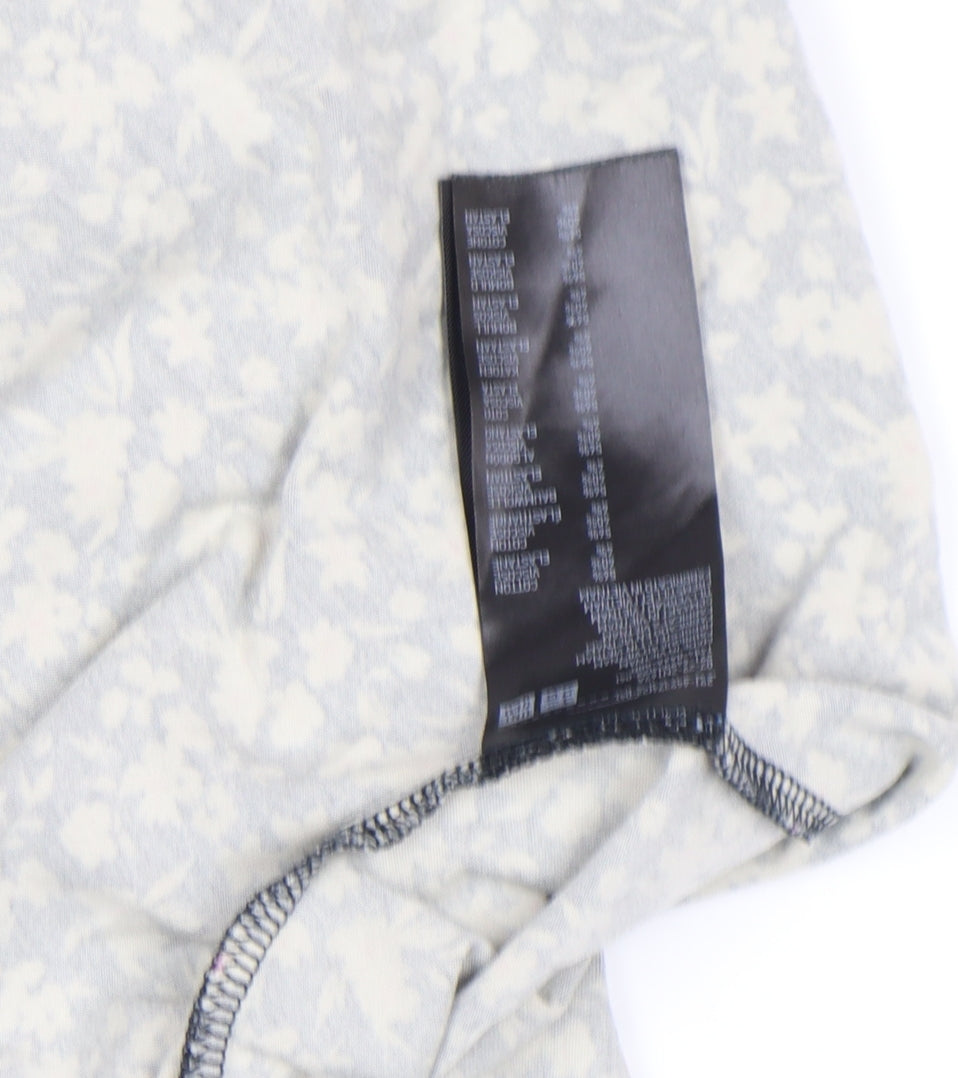 Uniqlo Women Black Floral A-Line Stretch Cotton Jersey Knee Length Dress M