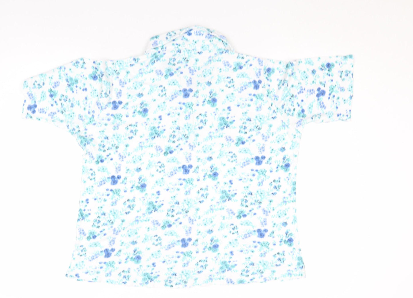 Vibe Womens White Blue Floral Cotton Polo Shirt Size M 14-16