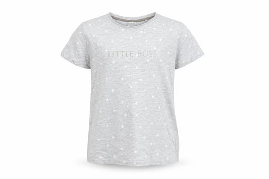 Front view of Lily & Dan girls’ grey star print little boss t-shirt 11-12 years