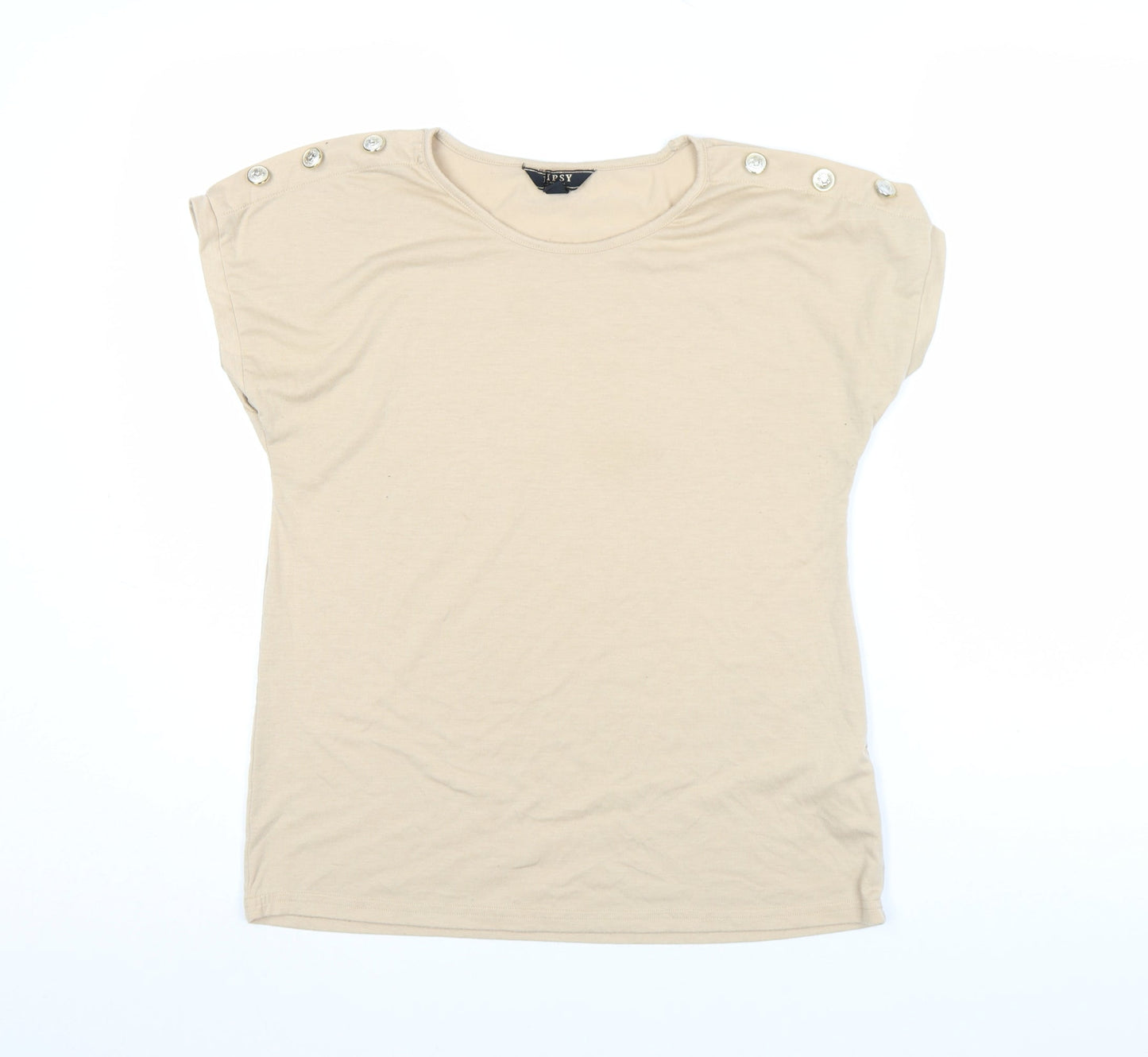 Jipsy Womens Beige Cotton Stretch Button Shoulder T-Shirt Size 8