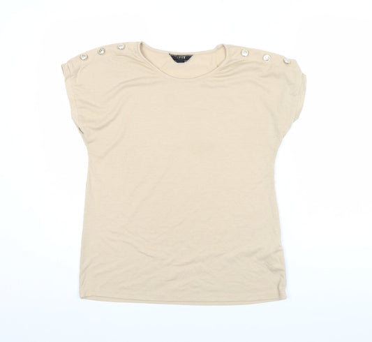 Jipsy Womens Beige Cotton Stretch Button Shoulder T-Shirt Size 8
