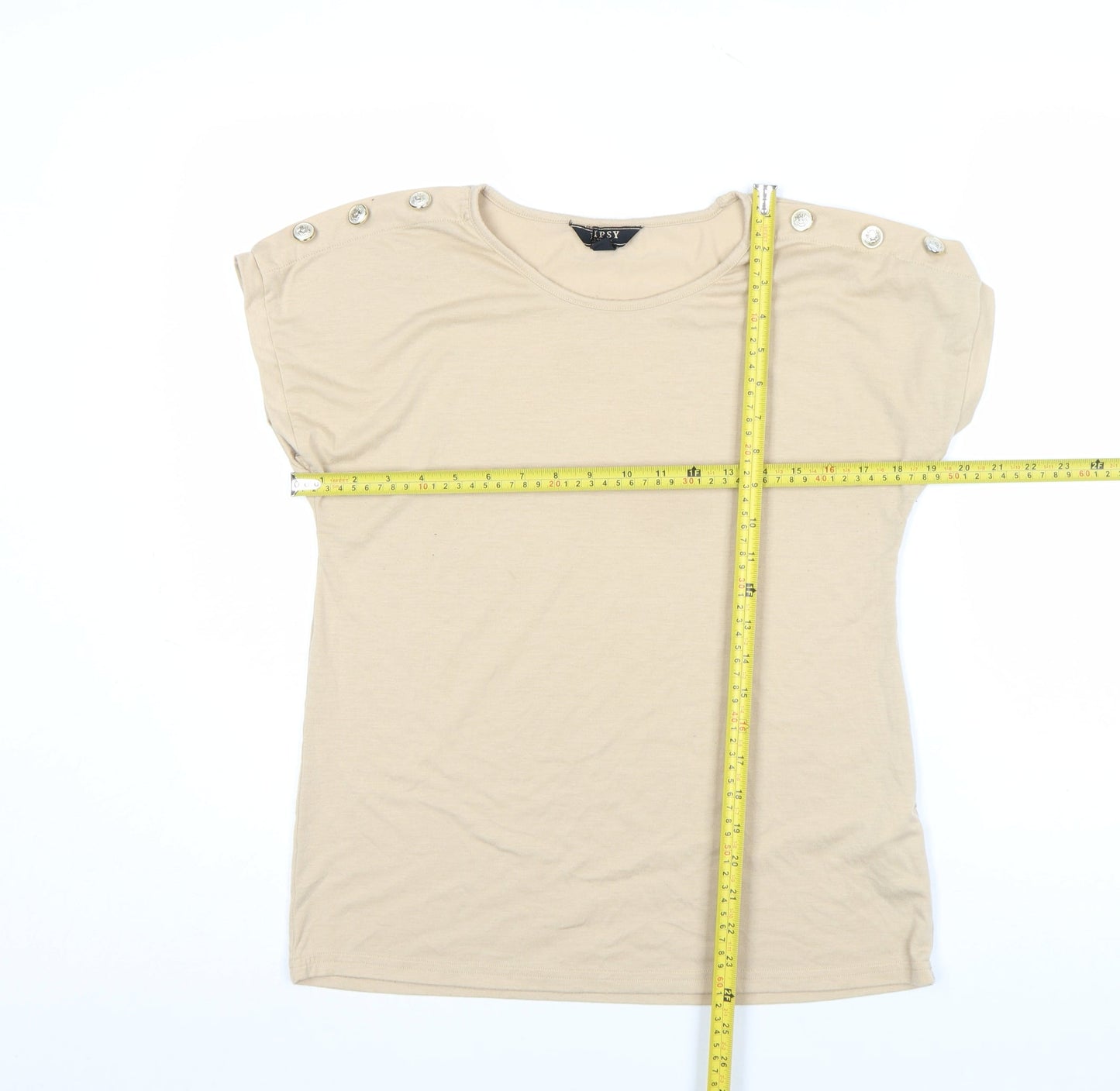 Jipsy Womens Beige Cotton Stretch Button Shoulder T-Shirt Size 8