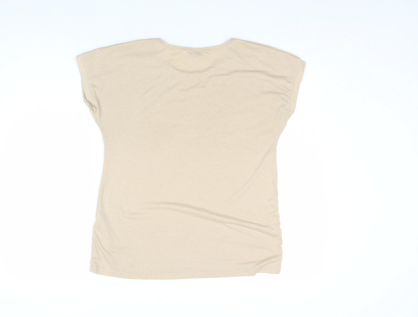 Jipsy Womens Beige Cotton Stretch Button Shoulder T-Shirt Size 8