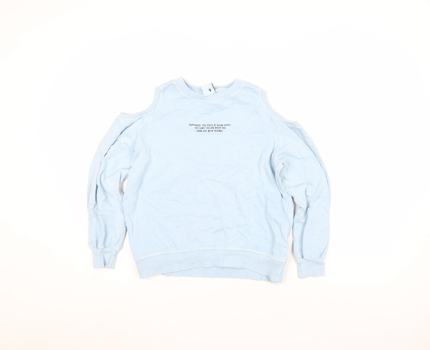 Zara Girls Blue Pullover Sweatshirt 9 Years Cut Out Shoulder Graphic Print