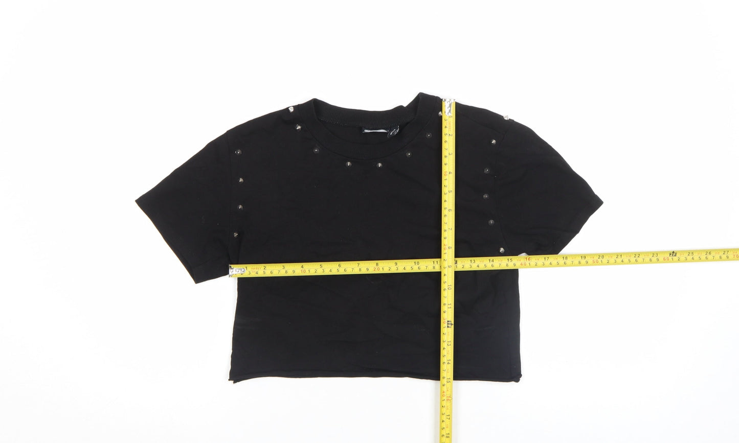 Asos Design Women Black Cropped Studded Jersey T-Shirt Size M