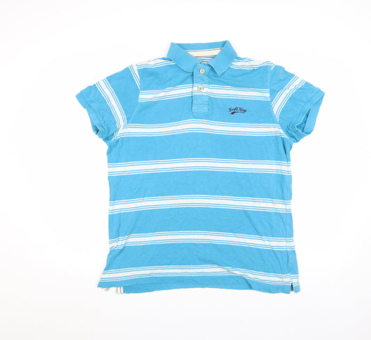 Drift King Men's Blue Striped Cotton Polo Shirt Size M