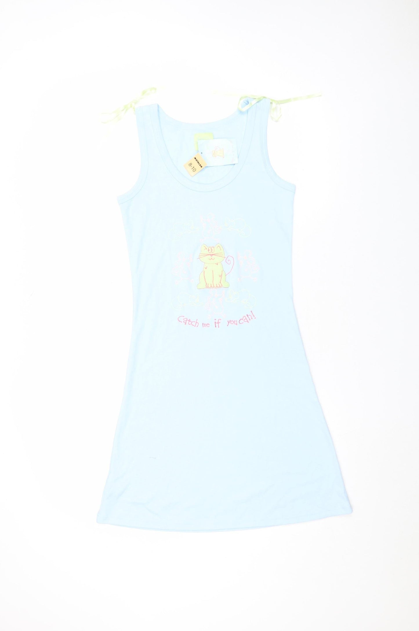 Women's Blue Cat Print Sleeveless Nightshirt Size 8-10 Lightweight Jersey