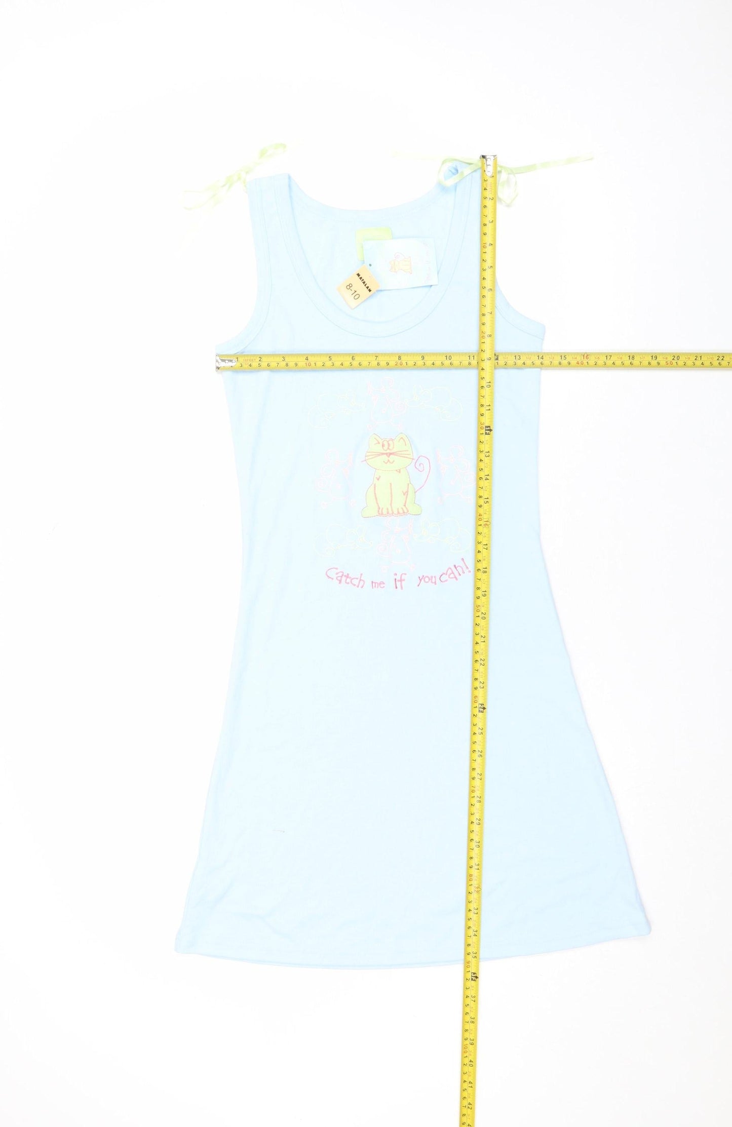 Women's Blue Cat Print Sleeveless Nightshirt Size 8-10 Lightweight Jersey