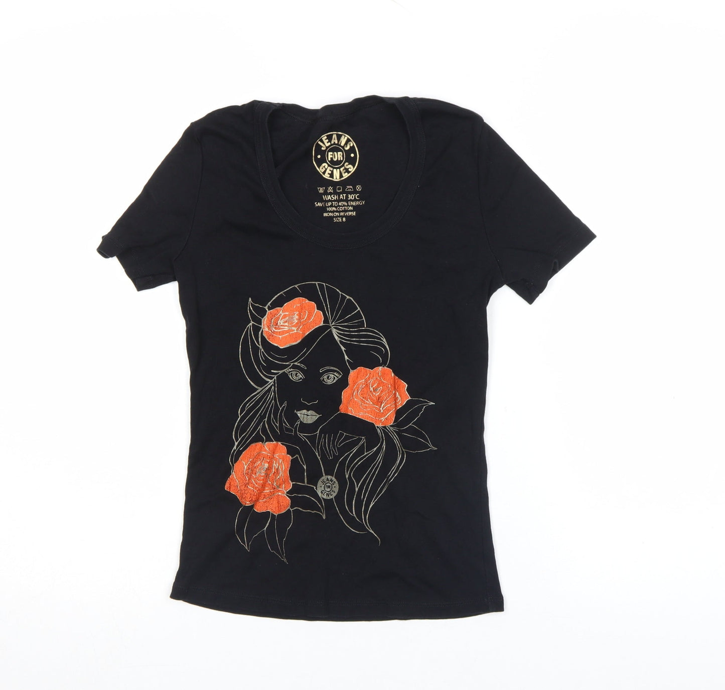 Jeans for Genes Womens Black 100% Cotton Graphic T-Shirt Size S