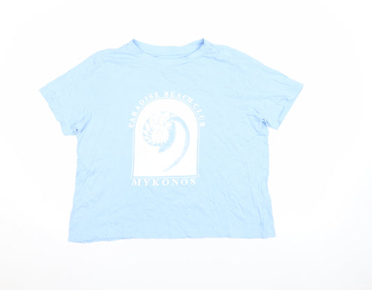 Primark Women Blue Relaxed Fit Paradise Beach Mykonos T-Shirt L