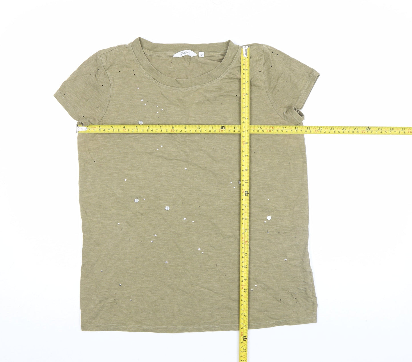 Next Women's Green Sequin Short Sleeve Jersey Cotton T-Shirt Size 8