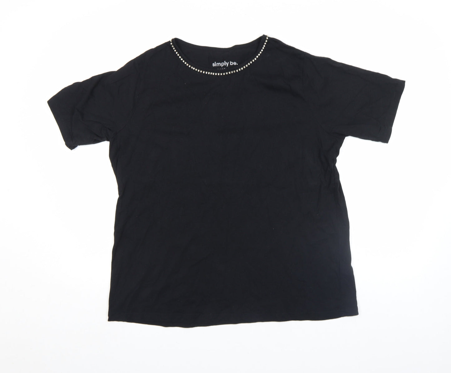 Simply Be Womens Black Beaded Neck Short Sleeve Cotton T-Shirt Size 16
