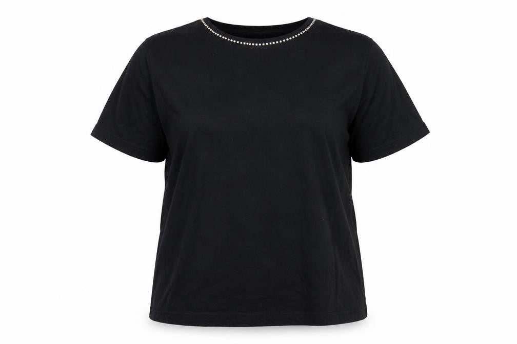 Simply Be Womens Black Beaded Neck Short Sleeve Cotton T-Shirt Size 16