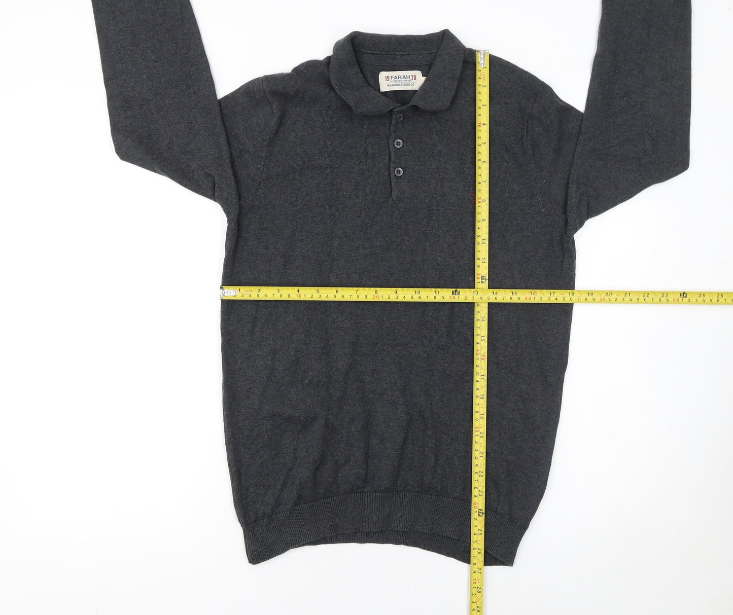 Farah 1920 Men’s Grey Cotton Long Sleeve Polo Jumper Size M