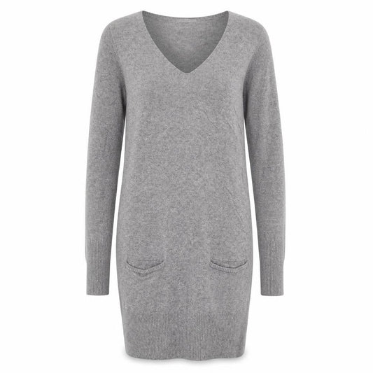 Marks & Spencer Women’s Grey Knit Jumper Dress Size 10 V-Neck Long Sleeve
