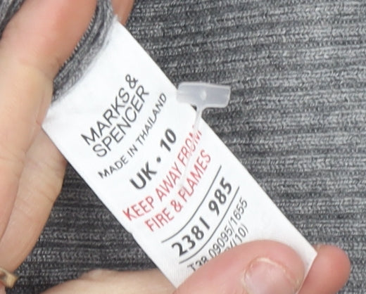 Marks and Spencer Women’s Grey Knit Jumper Dress Size 10 V-Neck Long Sleeve