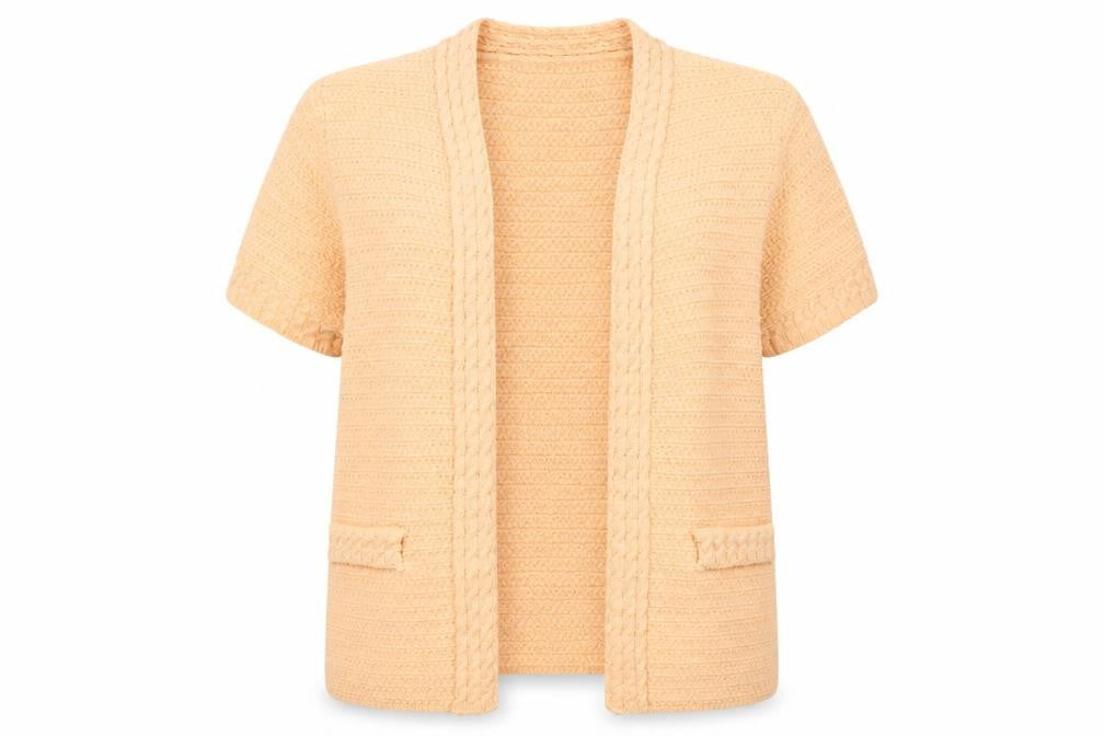 Mango Women's Beige Knit Short Sleeve Open Cardigan Size 14