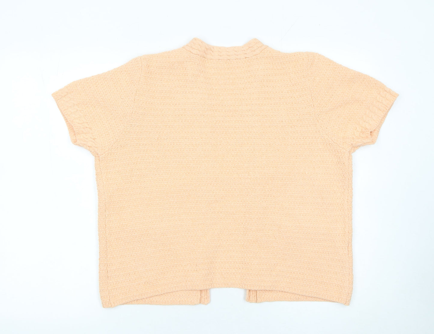 MNG Women's Beige Knit Short Sleeve Open Cardigan Size 14