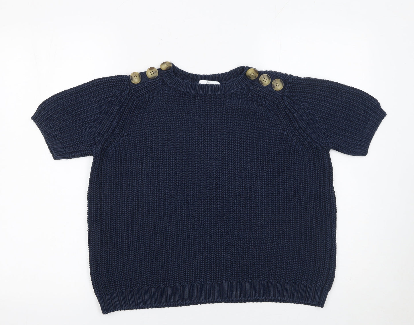 RR Women’s Blue Cotton Short Sleeve Chunky Knit Jumper S