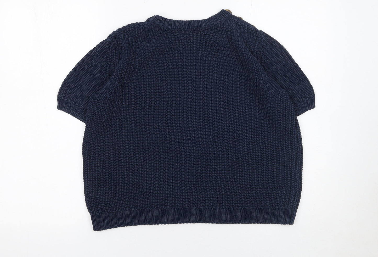RR Women’s Blue Cotton Short Sleeve Chunky Knit Jumper S