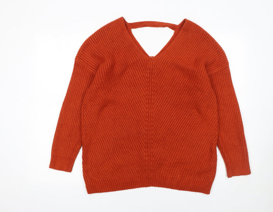 New Look Women’s Orange V-Neck Maternity Jumper, Size S, Knit Acrylic