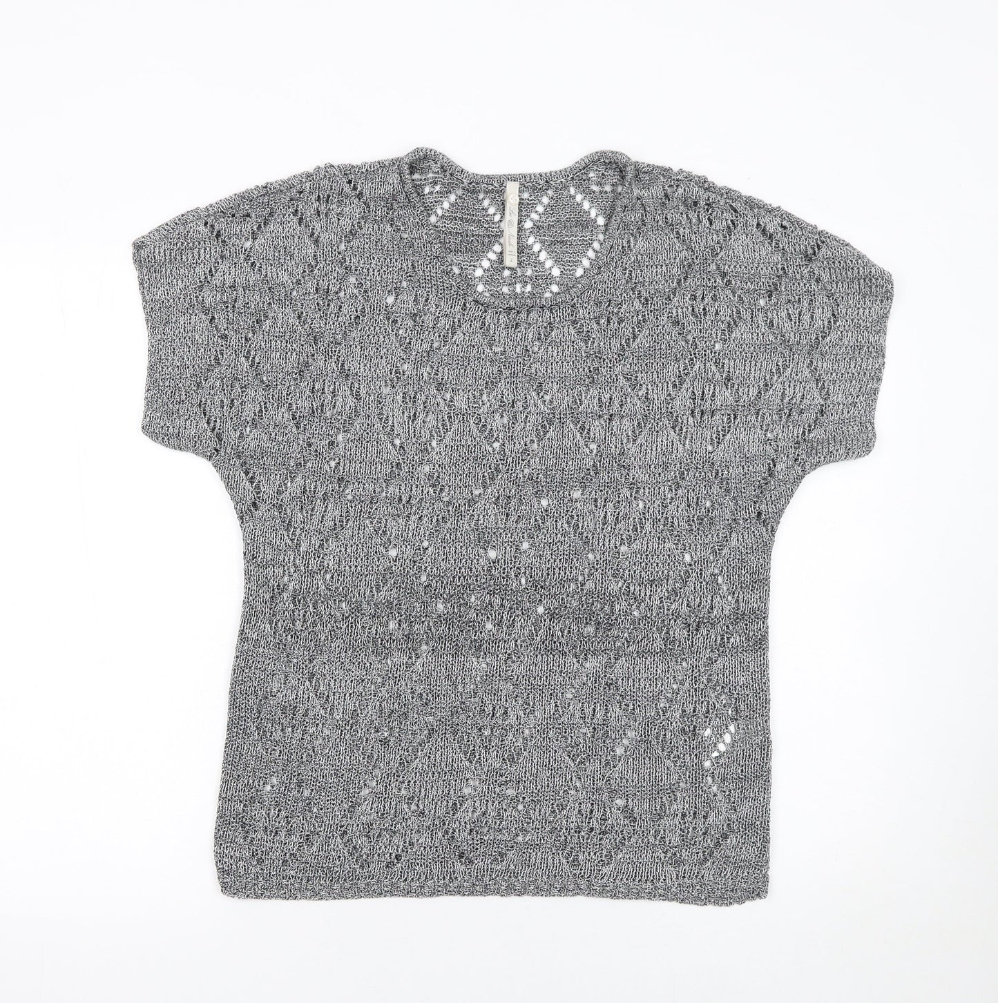 Leo & Nicole Women’s Grey Open-Knit Short Sleeve Pullover Jumper Size S
