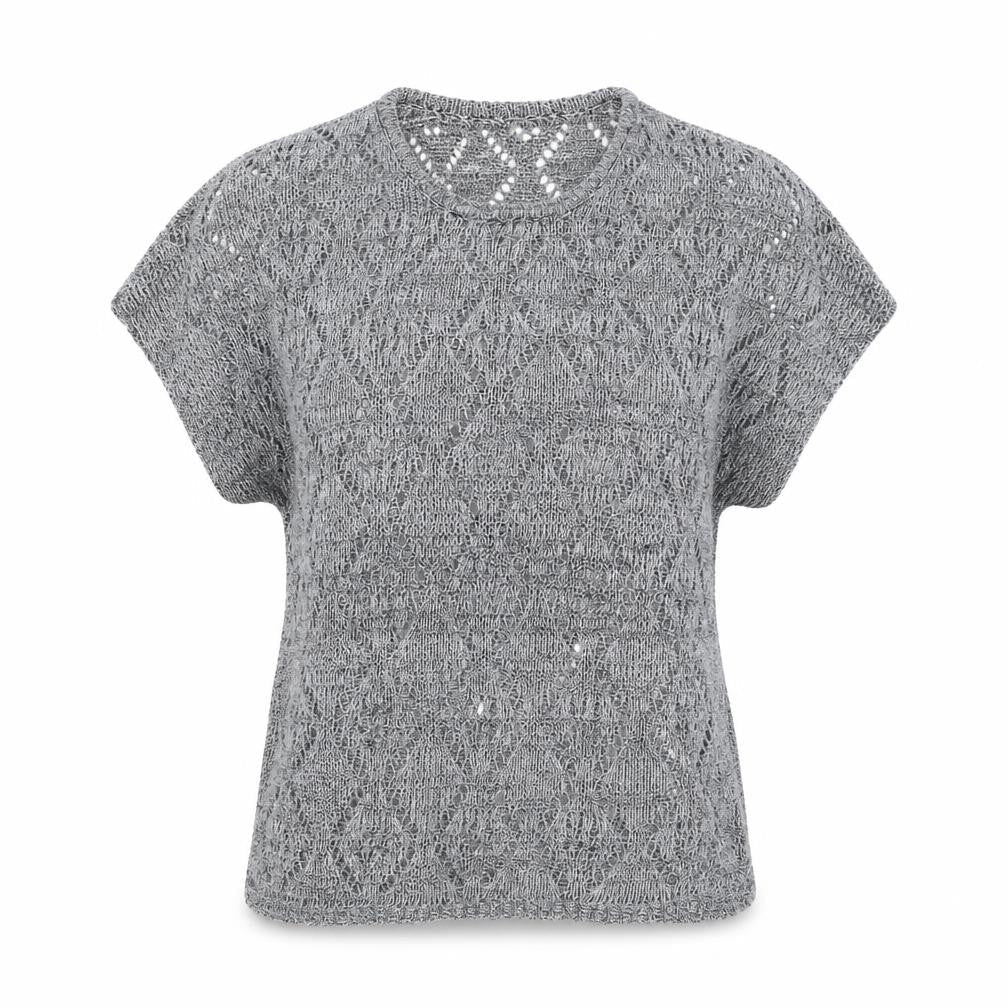 Leo & Nicole Women’s Grey Open-Knit Short Sleeve Pullover Jumper Size S
