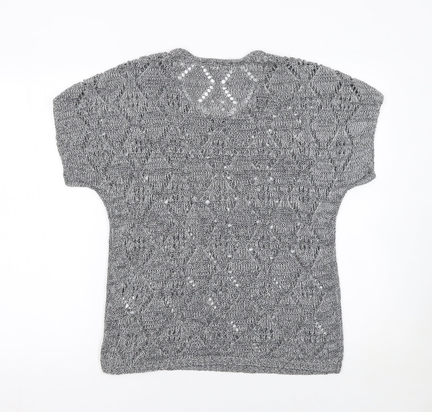 Leo & Nicole Women’s Grey Open-Knit Short Sleeve Pullover Jumper Size S