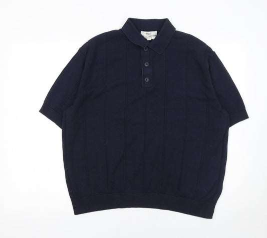 Marks and Spencer Men's Blue Cotton Short Sleeve Polo Shirt M