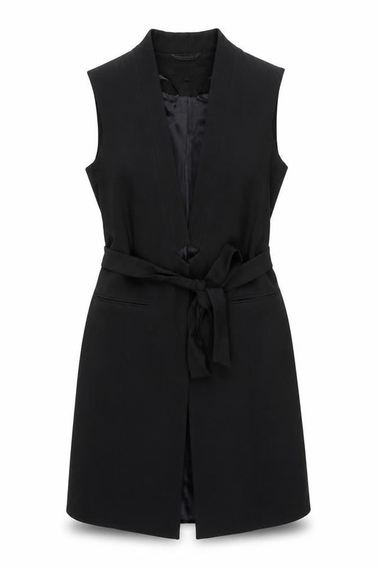 Topshop Women's Black Sleeveless Belted Suit Waistcoat UK 10 Classic Fit