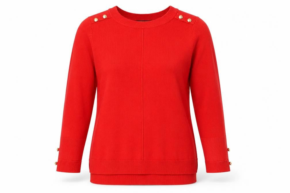 Primark Women’s Red Crew Neck Button Detail Jumper Size 10