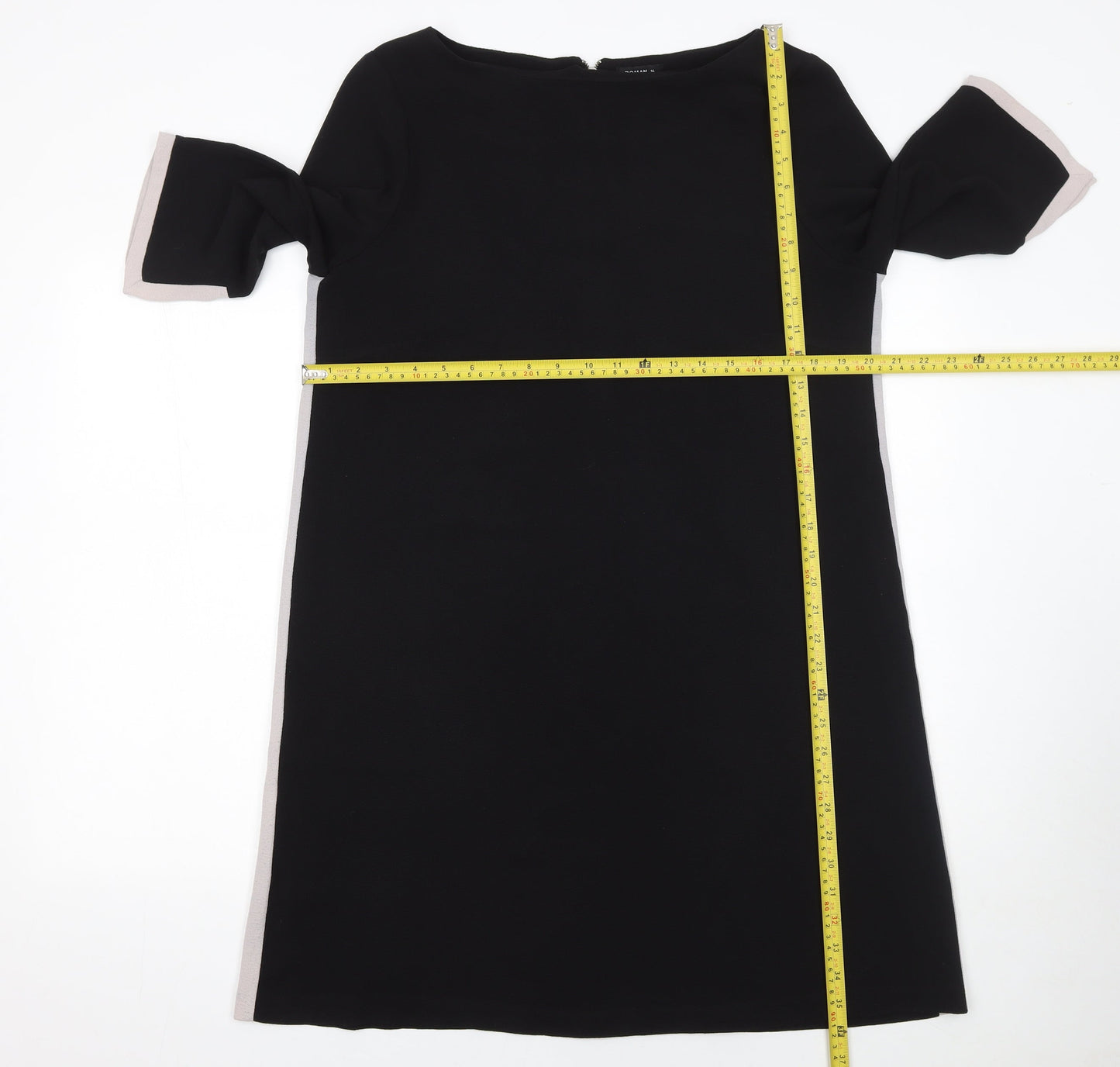 Roman Women Black Size 14 Shift Dress 3/4 Sleeve Zip Back
