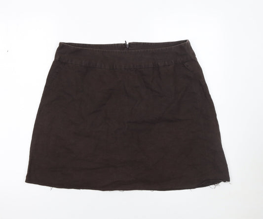 Laura Ashley Women Brown Linen Short Straight Skirt Size 16