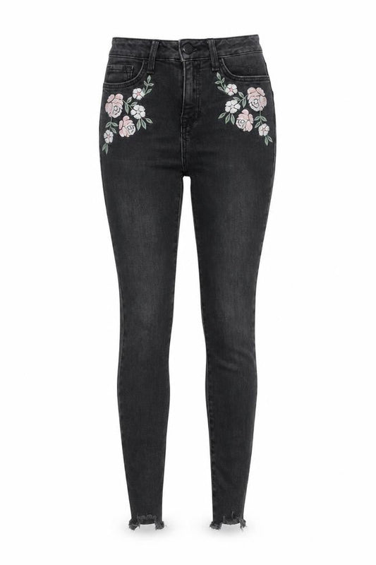 New Look Women's Black Skinny Flower Embroidered Jeans UK 4