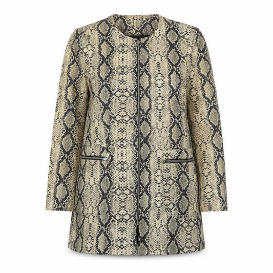 Zara Women's Beige Snake Print Zip Long Overcoat Size 16