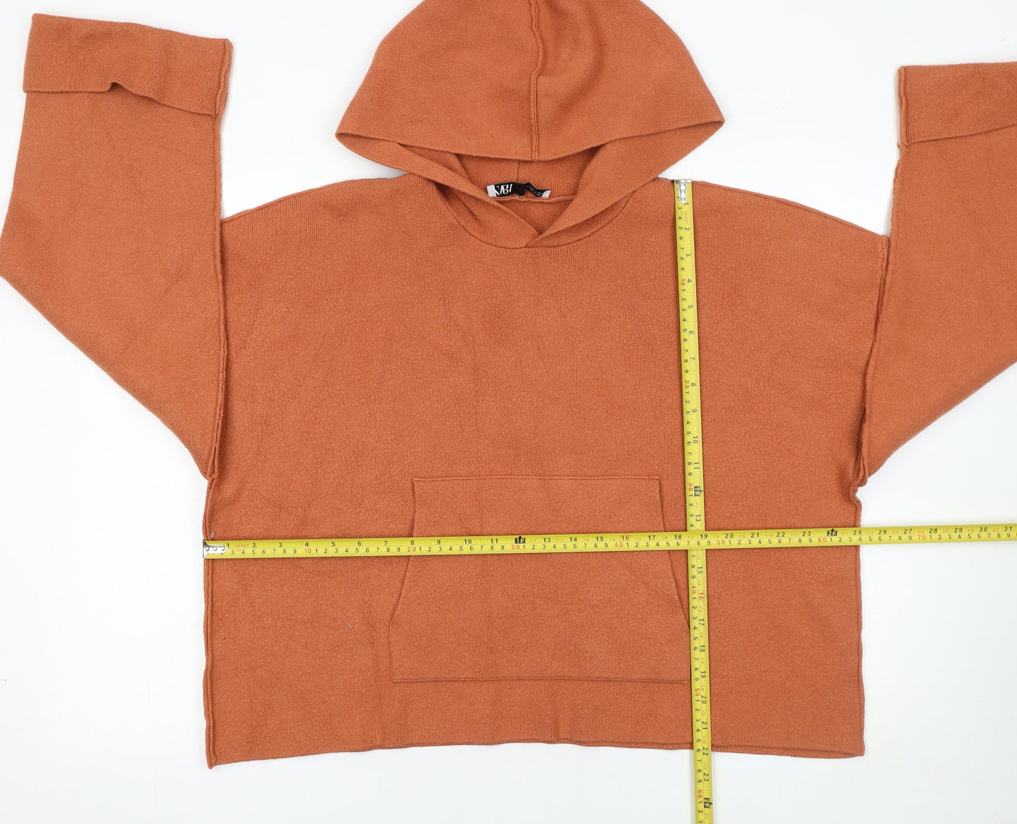 Zara Women Rust Orange Pullover Hoodie Medium Viscose Blend