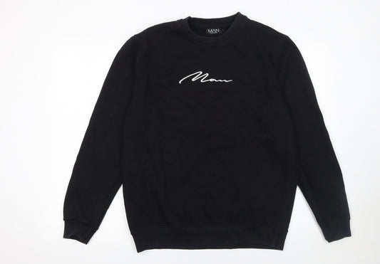 boohooMAN Men’s Black Embroidered Logo Pullover Sweatshirt Size L