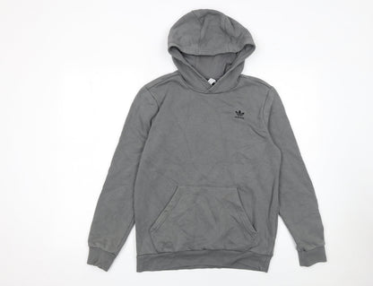 Additional front view of Adidas boys’ grey pullover hoodie, size 13-14, years cotton blend
