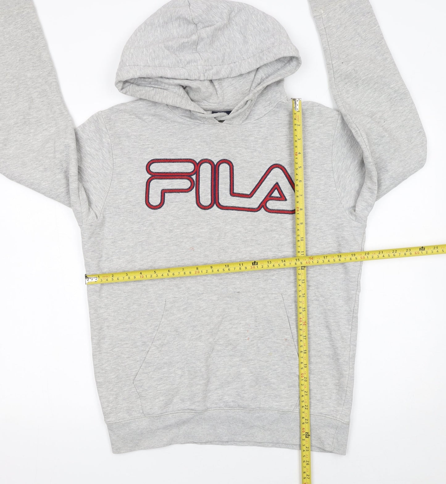 FILA Mens Grey Pullover Hoodie Small Regular Fit Logo Fleece Sweatshirt