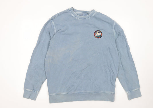Marks and Spencer Men's Blue Embroidered Crew Neck Sweatshirt M