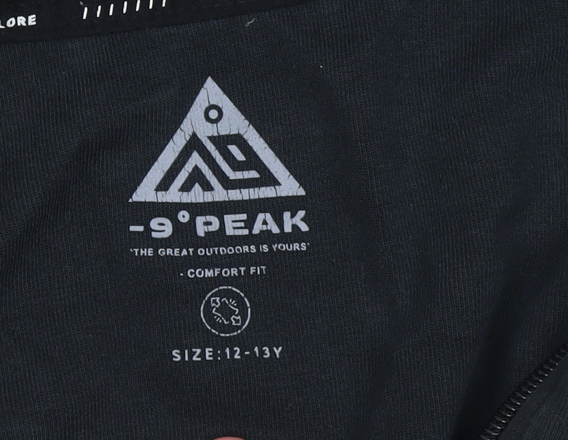 -9° PEAK Boys Black Full Zip Hoodie 12-13 Years Outdoor Fleece