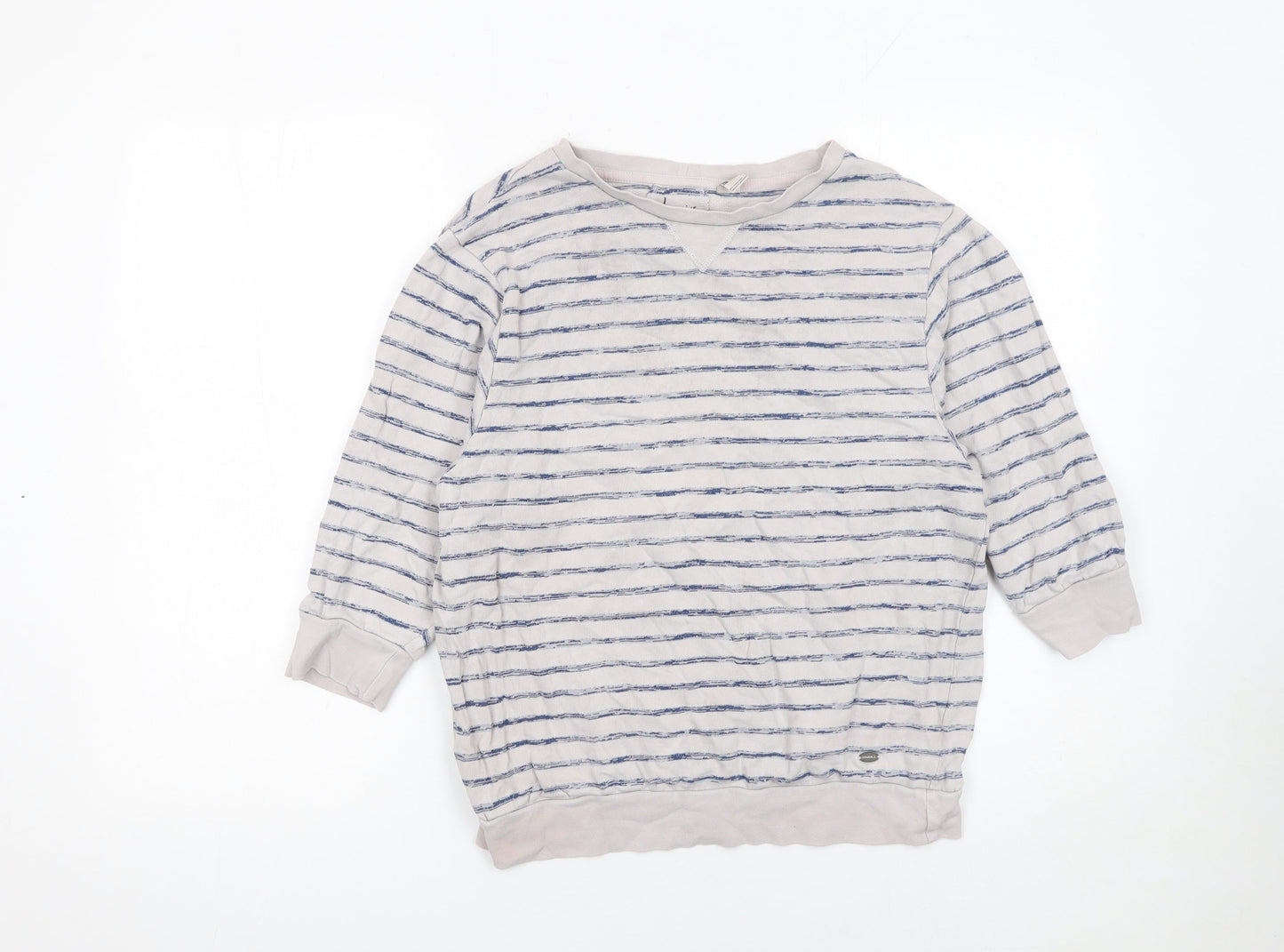 O'Neill Womens Beige Blue Striped Pullover Sweatshirt XS Cotton Blend