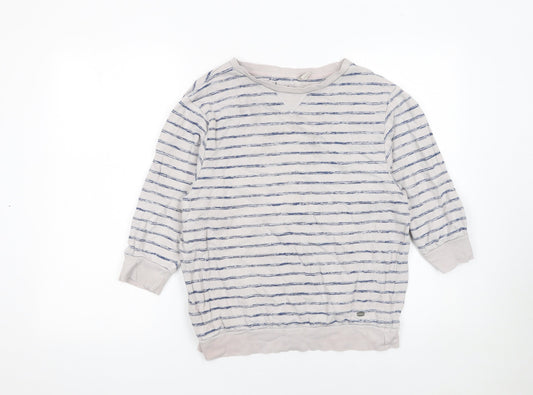 O'Neill Womens Beige Blue Striped Pullover Sweatshirt XS Cotton Blend