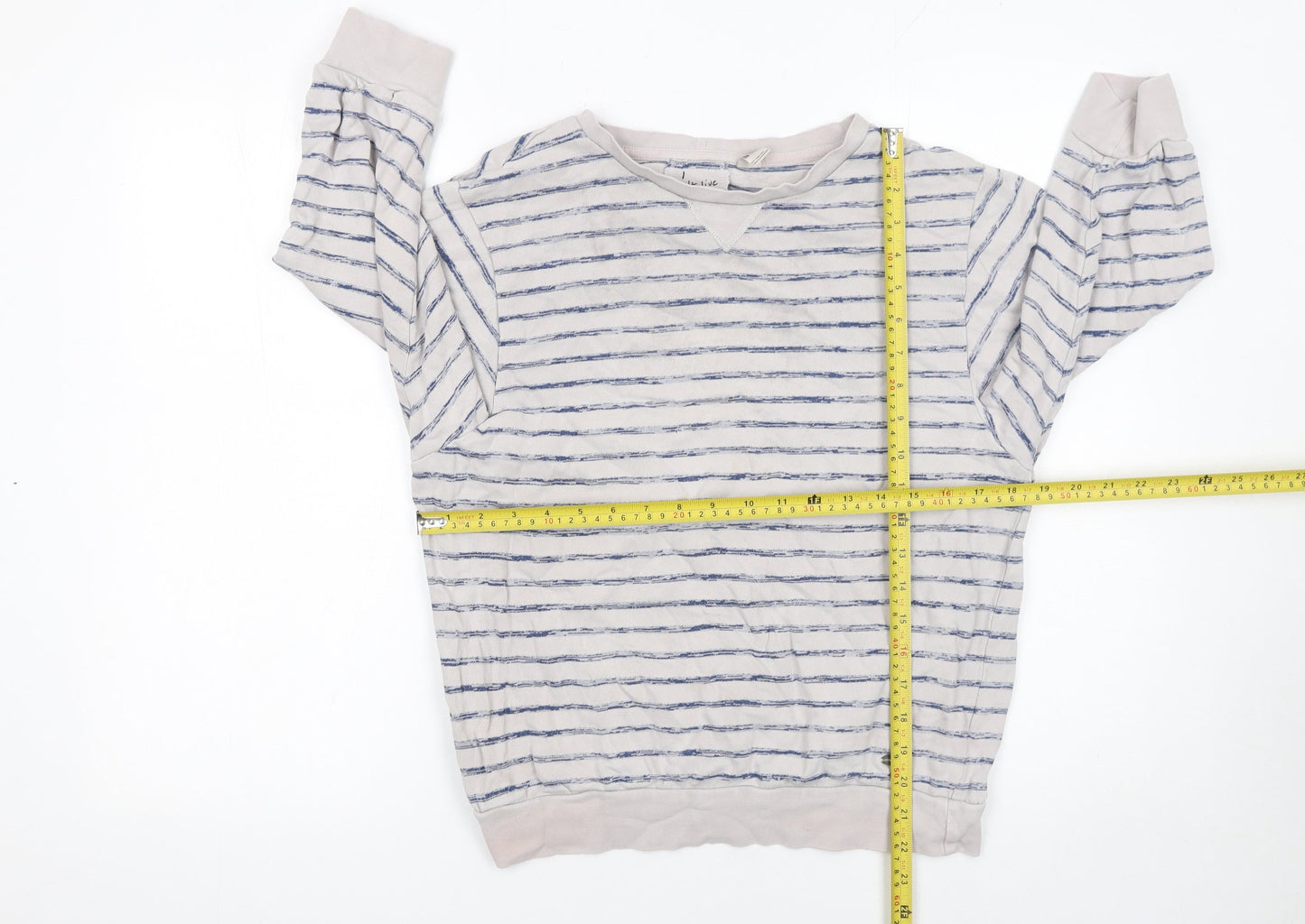 O'Neill Womens Beige Blue Striped Pullover Sweatshirt XS Cotton Blend