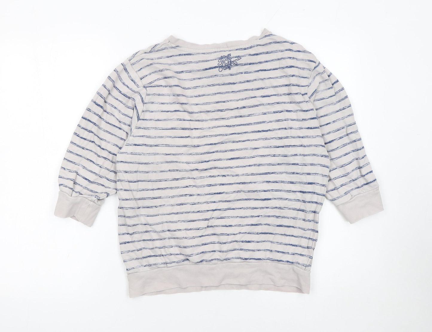 O'Neill Womens Beige Blue Striped Pullover Sweatshirt XS Cotton Blend